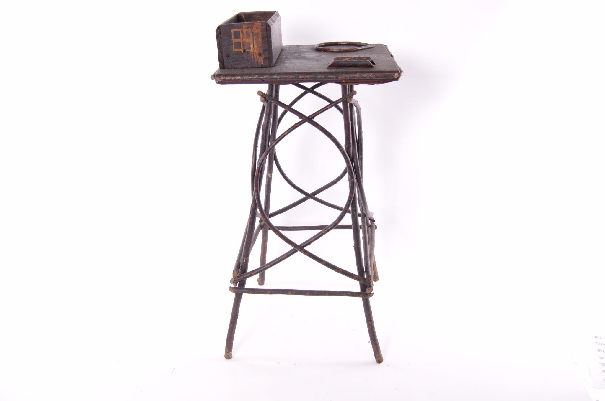 Antique Primitive Handmade Bent Wood Folk Art Smoking Stand