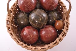 Antique Bocce Ball Set with Basket