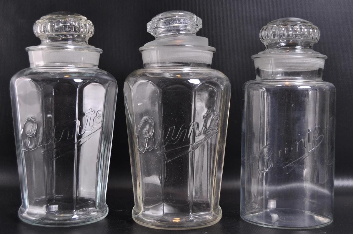 Group of 3 Antique Bunte Glass Apothecary /Candy Jars