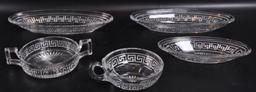 Group of 5 Antique Heisey Glass Greek Key Pattern Items