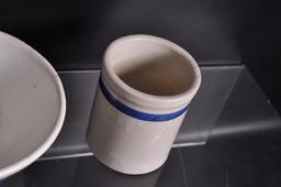 Group of 3 Antique White with Blue Stripe Stoneware