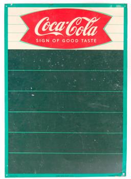 Vintage Coca-Cola Advertising Metal Chalkboard Sign with Fishtail Logo