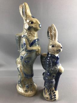 Hand Painted Pottery Rabbits