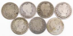 Lot of (7) Barber Silver Quarters