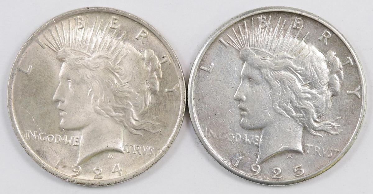 Lot of (2) Peace Silver Dollars.