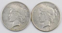 Lot of (2) 1925 P Peace Silver Dollars.