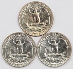 Lot of (3) 1955 D Washington Silver Quarters.