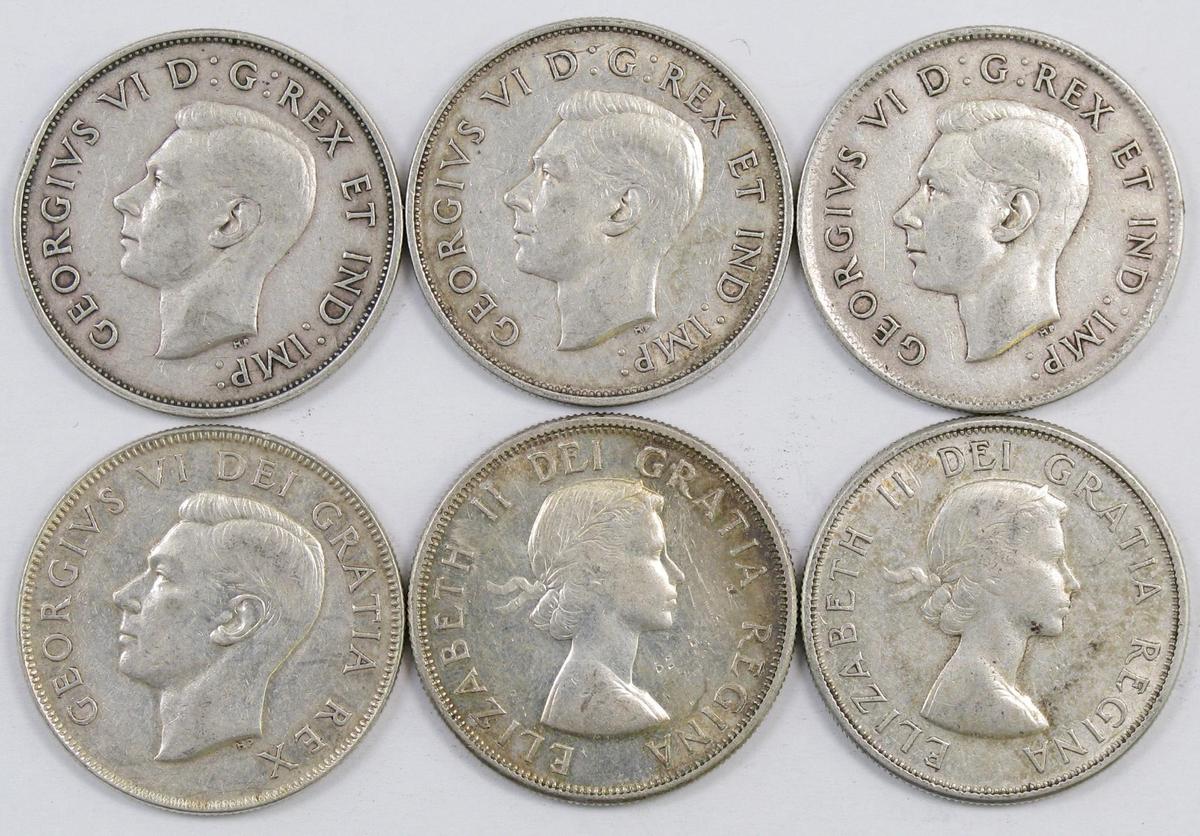 Lot of (6) Canada 50 Cents.