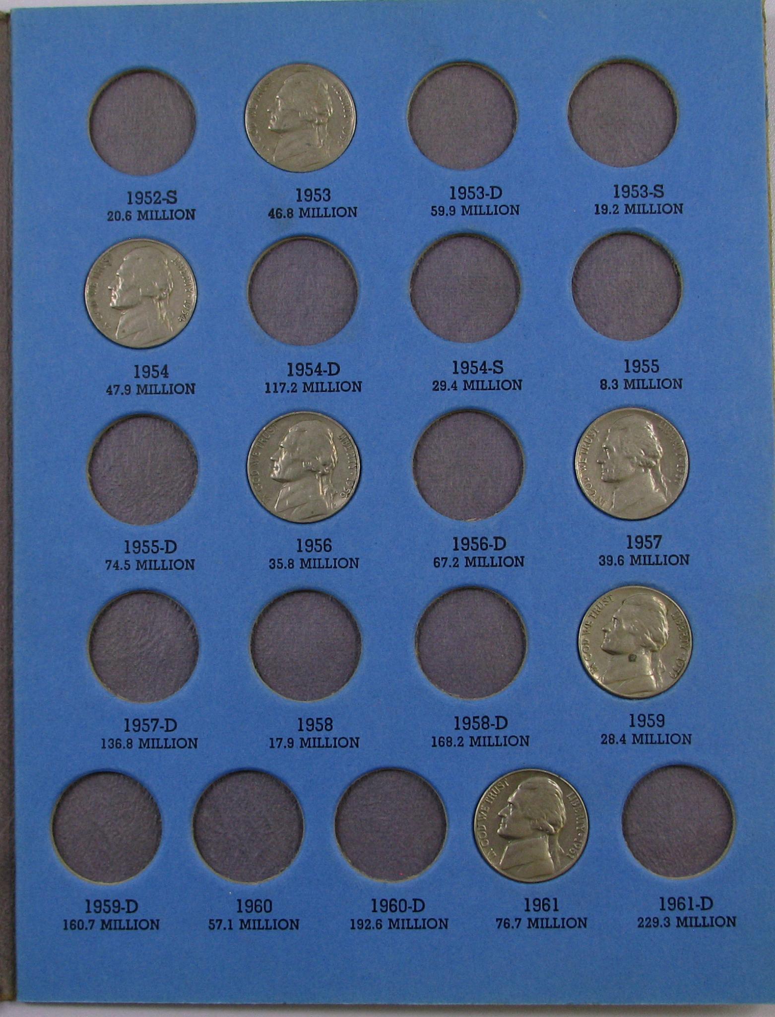 Lot of (4) Jefferson Nickel Albums containing (189) Coins.