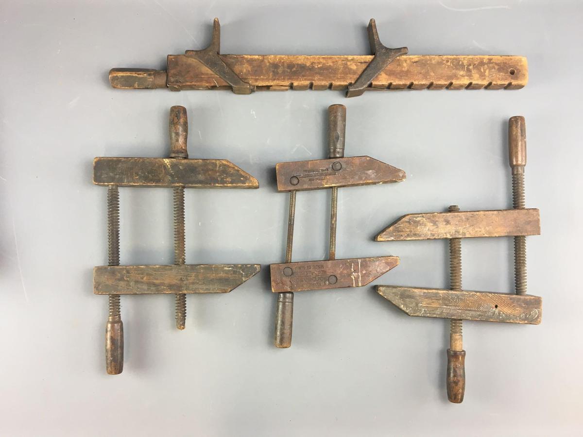 Group of 4 Antique Wooden Clamps