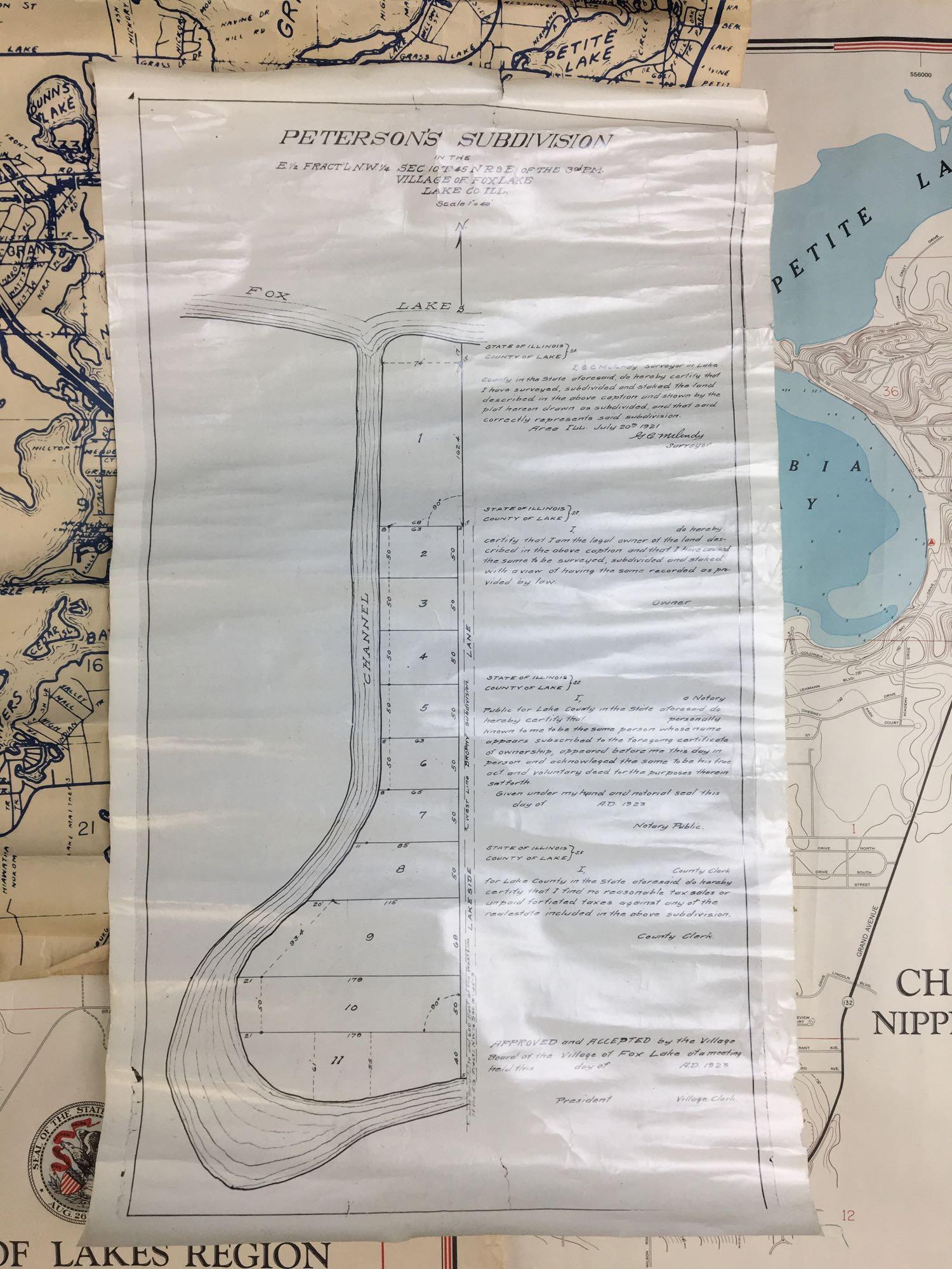 Group of 5 Vintage Fox Lakes Area Maps and more