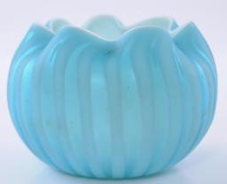 Antique Blue Mother of Pearl Satin Glass Rose Bowl attributed to John Walsh Walsh