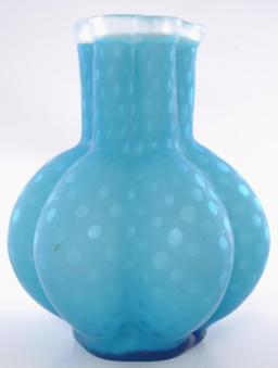 Antique Blue Mother of Pearl Satin Glass Raindrop Pattern Vase
