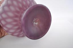 Antique Mt. Washington Purple Cut Velvet Satin Glass Ruffle Ribbon Edge Vase