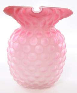 Antique Pink Mother of Pearl Satin Glass Folded Rim Vase