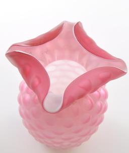 Antique Pink Mother of Pearl Satin Glass Folded Rim Vase