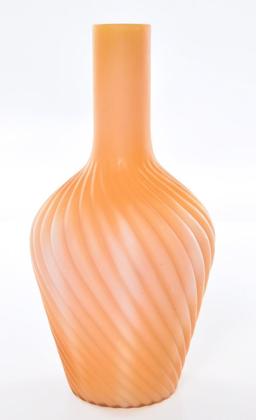 Antique Orange Ribbed Swirl Satin Glass Vase