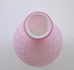 Vintage Pink Mother of Pearl Satin Glass Vase with Diamond Pattern