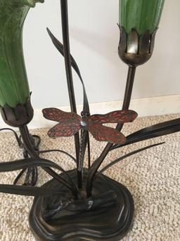 Metal Base with Green Flowers and Dragonfly Lamp