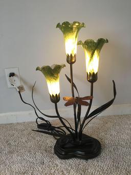 Metal Base with Green Flowers and Dragonfly Lamp