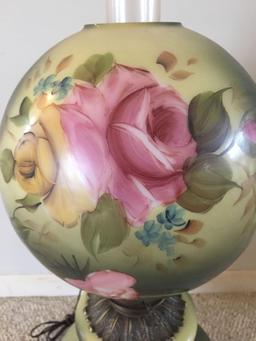 Vintage Handpainted Floral Design Globe Lamp