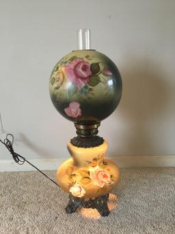 Vintage Handpainted Floral Design Globe Lamp