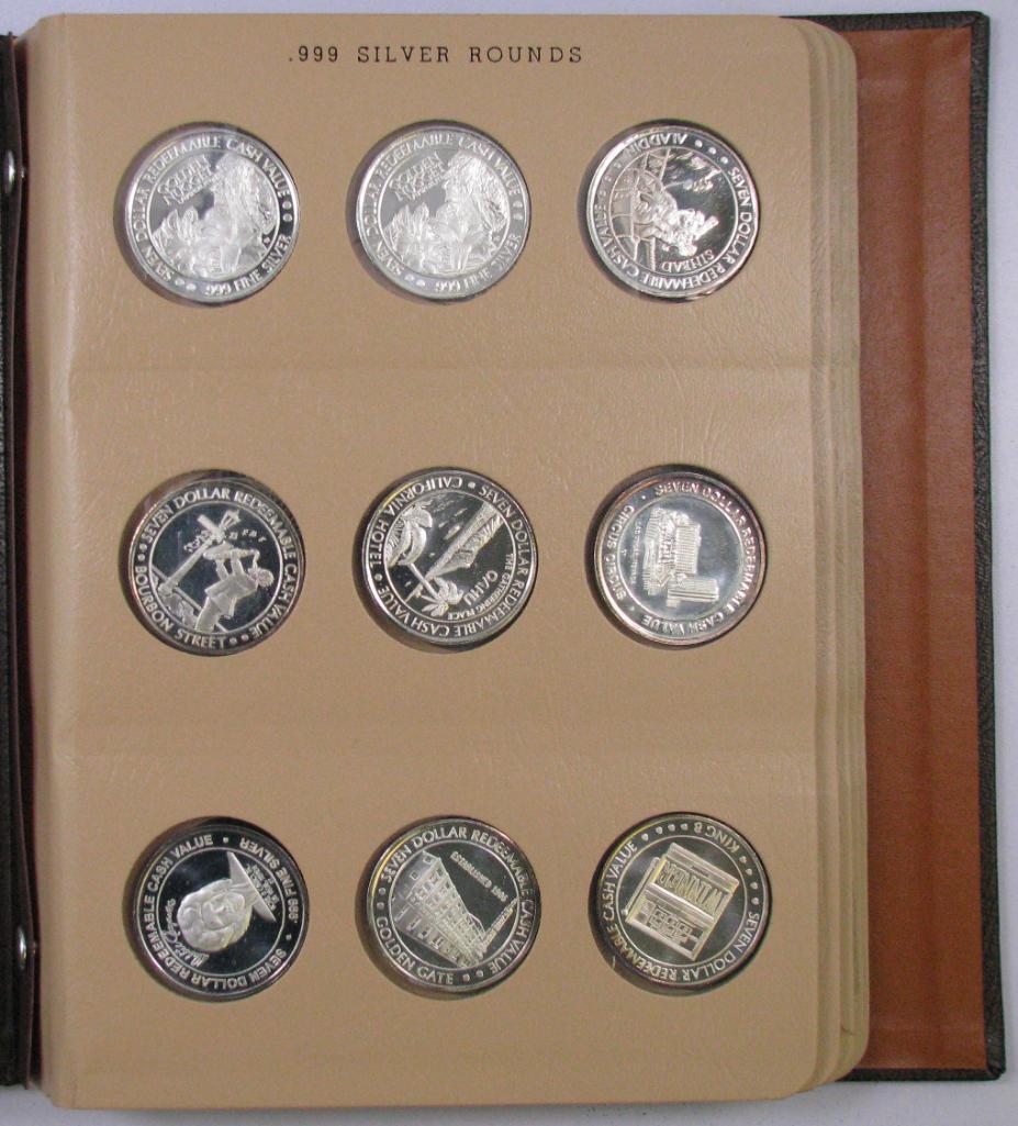 Lot of (13) .999 Silver Casino Gaming Tokens in Dansco Album 7084.