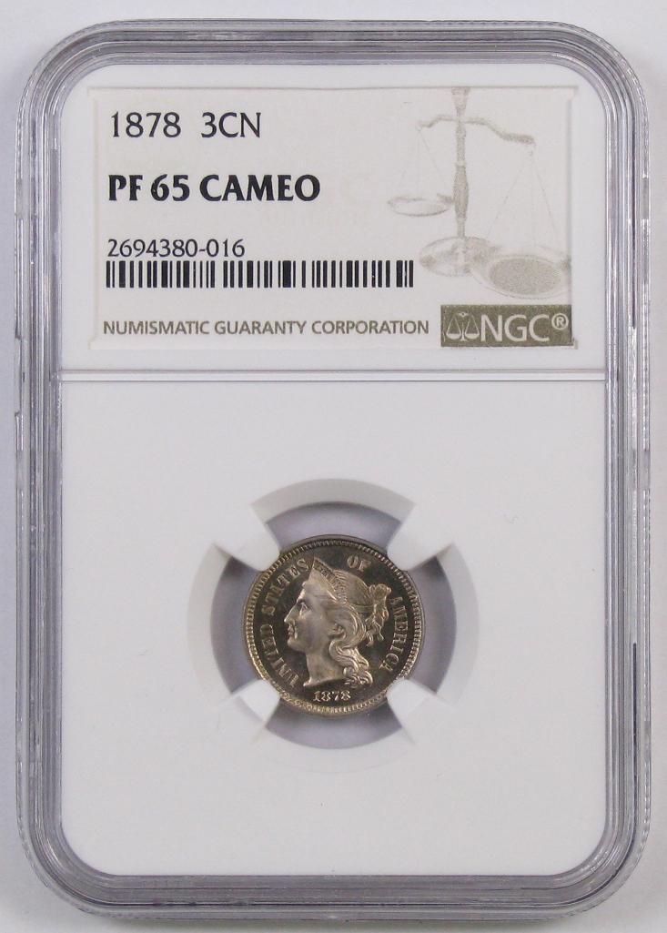 1878 Three Cent Piece Nickel (NGC) PF65 Cameo.