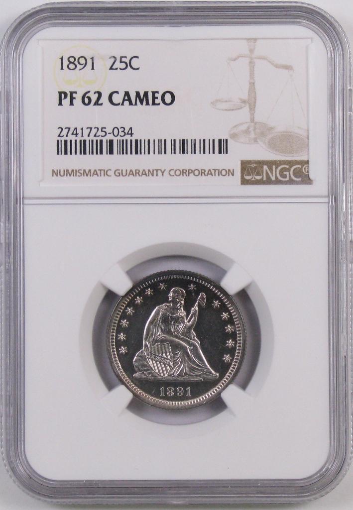 1891 Seated Liberty Quarter (NGC) PF62 Cameo.