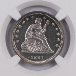 1891 Seated Liberty Quarter (NGC) PF62 Cameo.