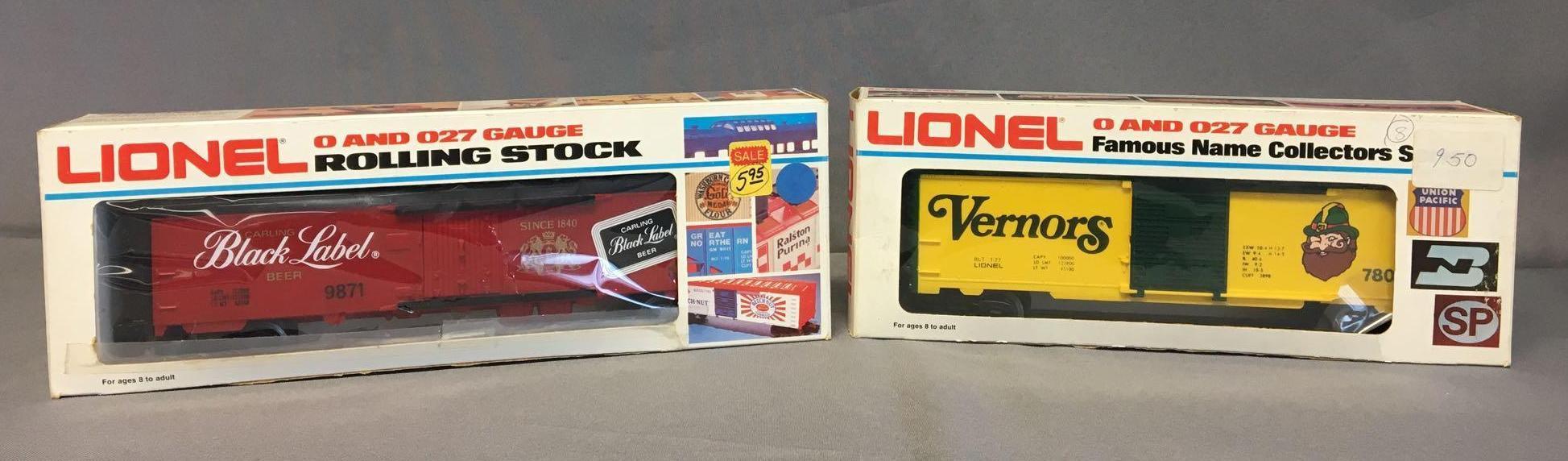 Group of 2 Lionel Vernors Boxcar and Carlings Black Label Reefer