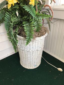 Antique wicker hamper with florals