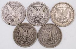 Lot of (5) 1889 O Morgan Silver Dollars.