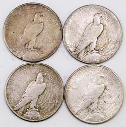 Lot of (4) 1923 S Peace Silver Dollars.