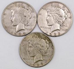 Lot of (3) Peace Silver Dollars.