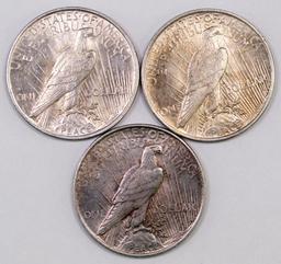 Lot of (3) 1922 P Peace Silver Dollars