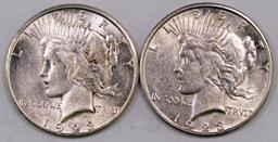 Lot of (2) 1923 S Peace Silver Dollars.