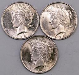 Lot of (3) 1922 P Peace Silver Dollars