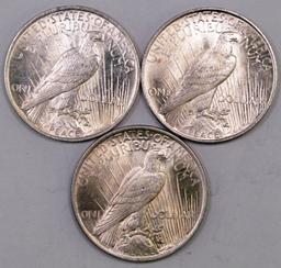 Lot of (3) 1922 P Peace Silver Dollars