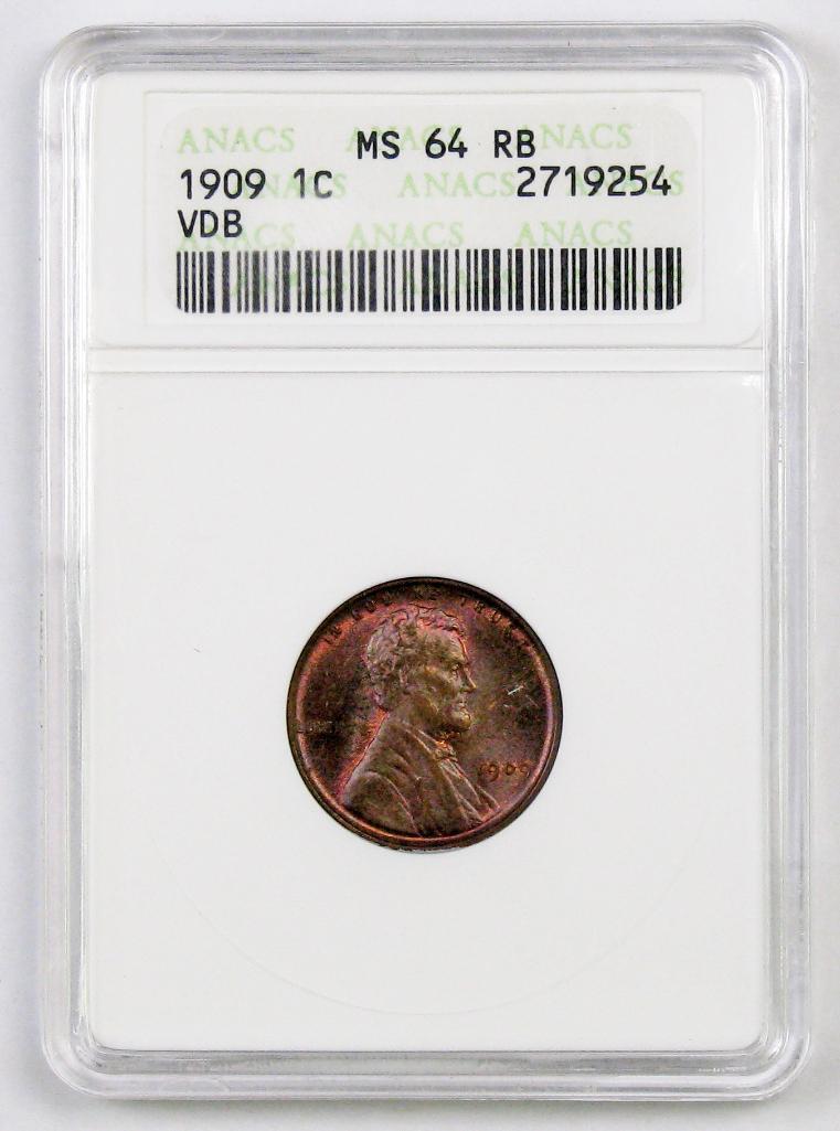 1909 VDB Lincoln Wheat Cent (ANACS) MS64RB