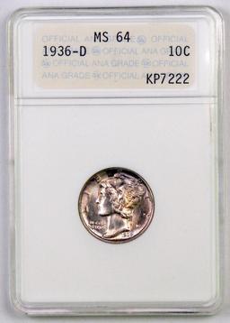 1936 D Mercury Dime (ANACS) MS64.