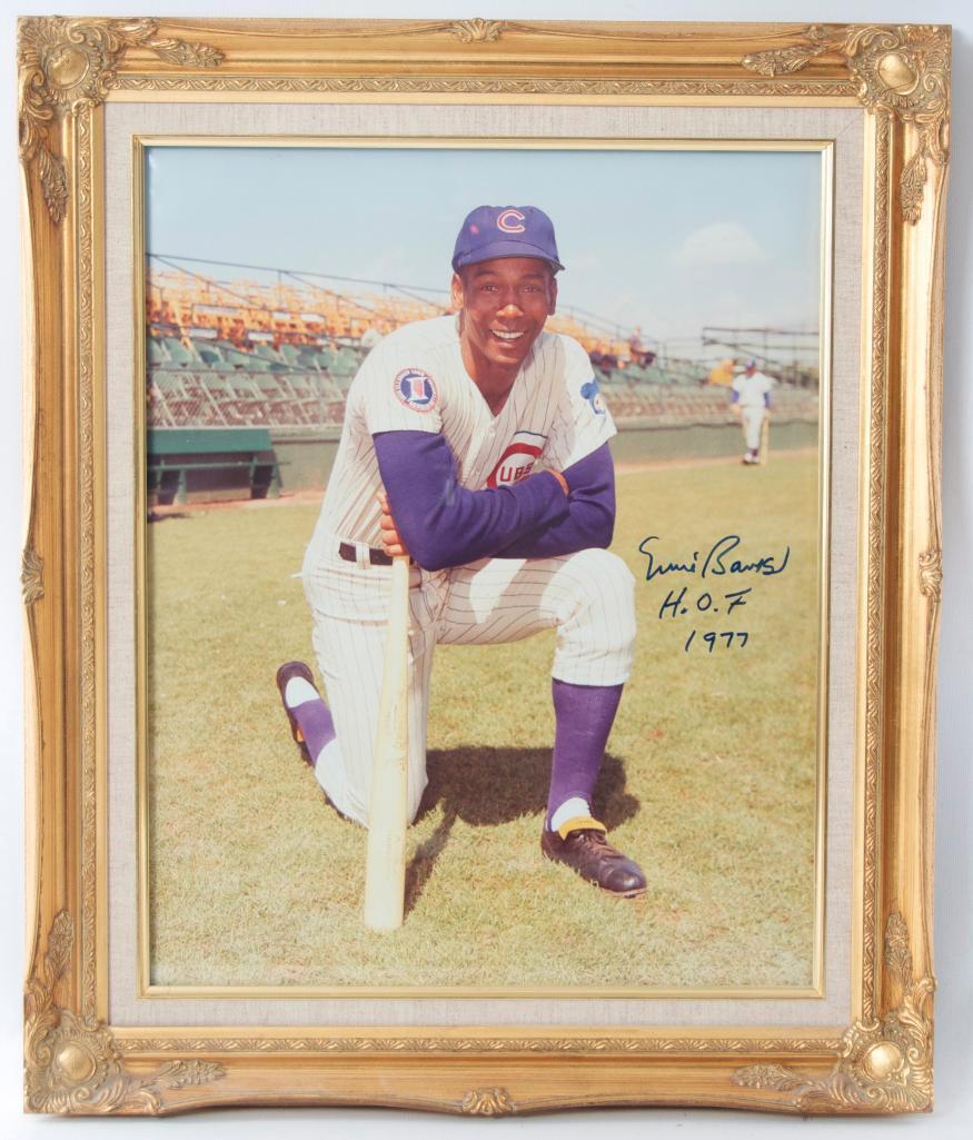Signed Chicago Cub Ernie Banks Photograph in Gilded Frame