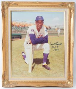 Signed Chicago Cub Ernie Banks Photograph in Gilded Frame