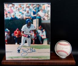 Signed Chicago Cub Dwight Smith Baseball and Photograph with Display