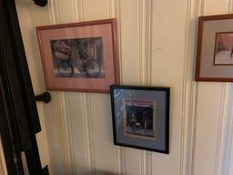 Group of eight photographs and prints of bicycle scenes