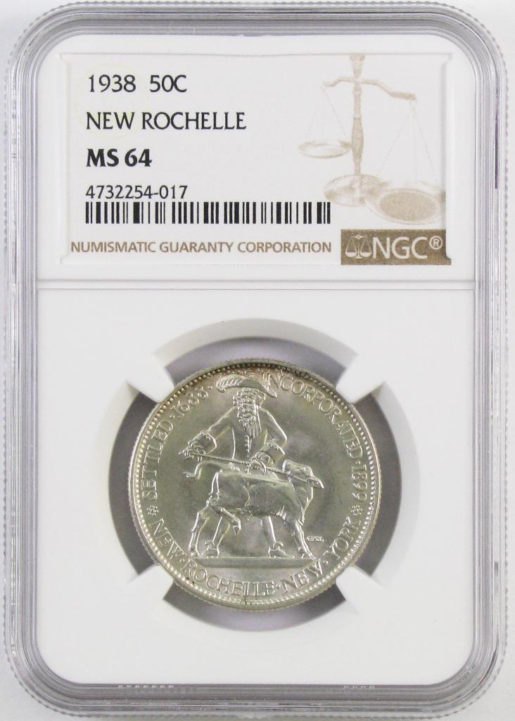 1938 New Rochelle Commemorative Silver Half Dollar (NGC) MS64.