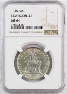 1938 New Rochelle Commemorative Silver Half Dollar (NGC) MS64.