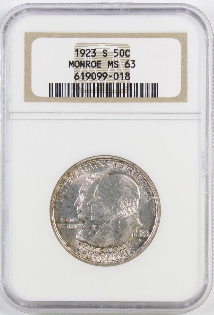 1923 S Monroe Commemorative Silver Half Dollar (NGC) MS63.