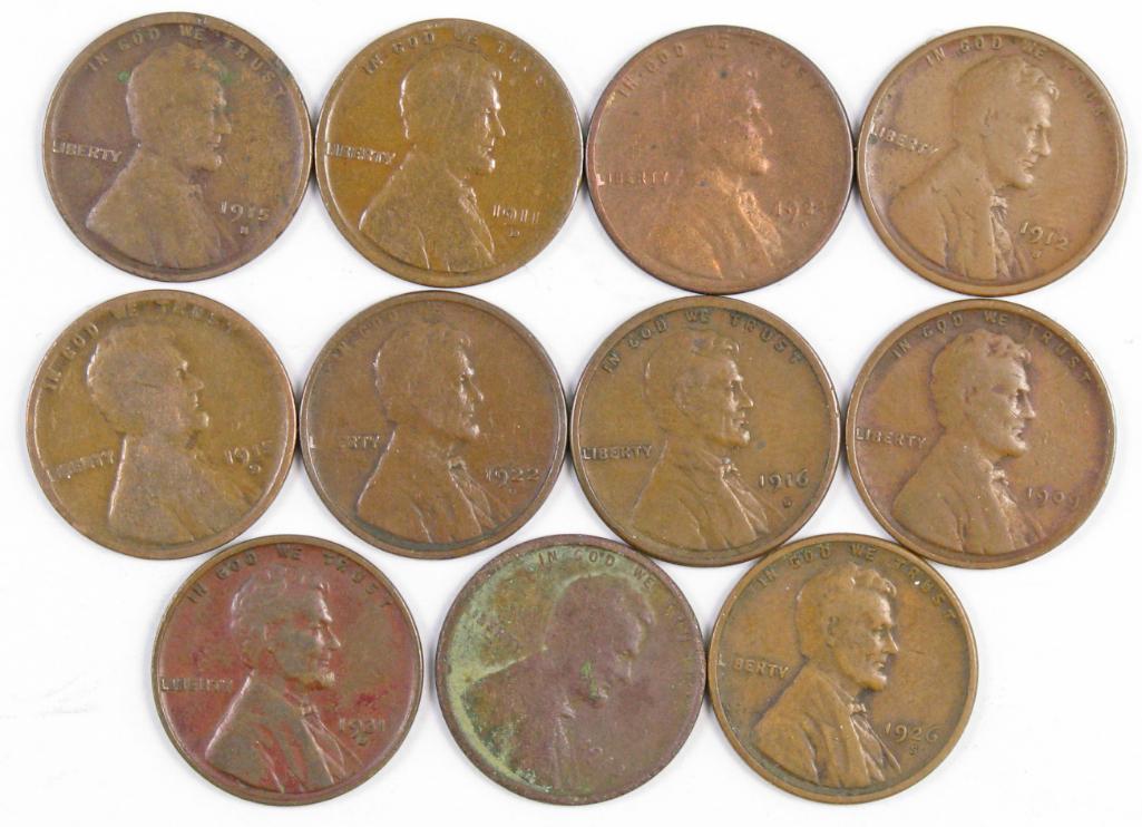 Lot of (11) Lincoln Wheat Cents.