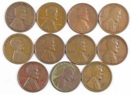 Lot of (11) Lincoln Wheat Cents.